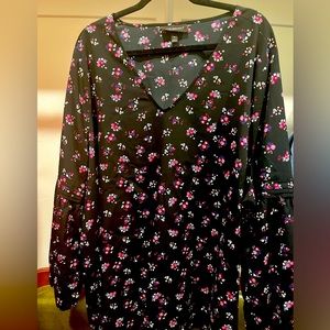 Lane Bryant Black pink and purple Blouse with ruffled sleeve detail